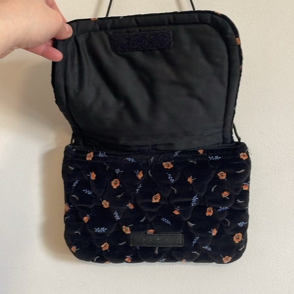 Cottagecore Quilted Floral Purse Black Velour Strap Soft Boho New Beginnings - Picture 4 of 12